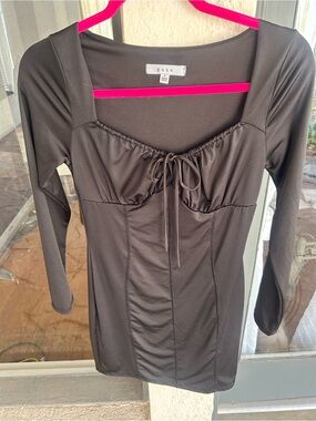 gaze Black Long Sleeve V-Neck Tie-Front Dress